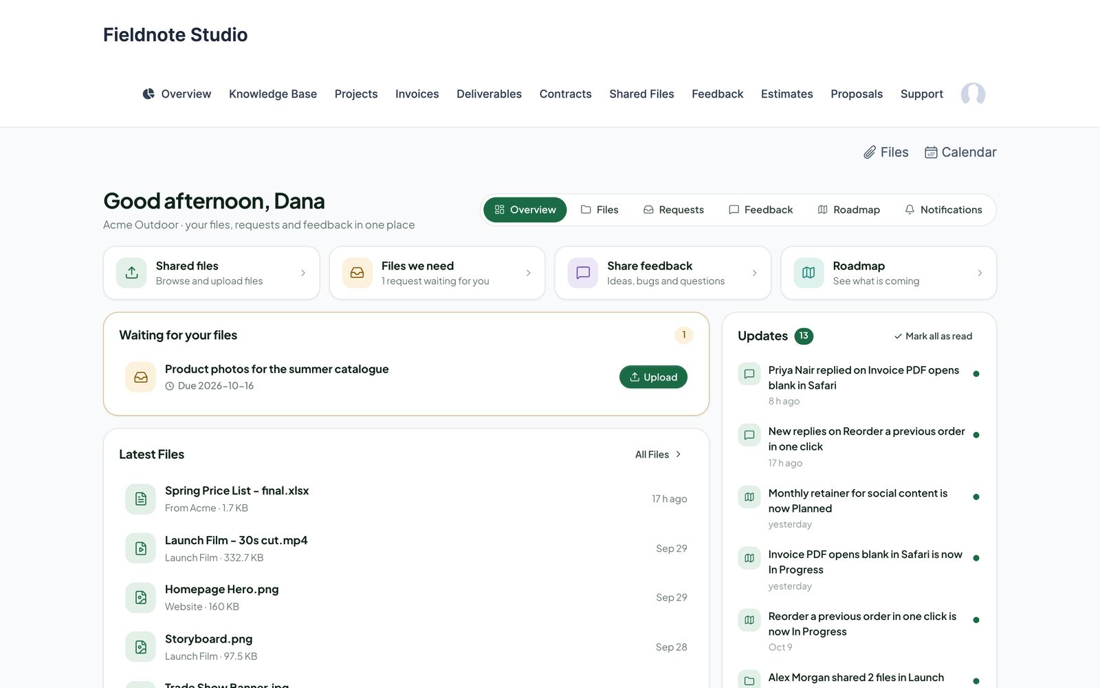 The Client Hub home of a contact in the client portal