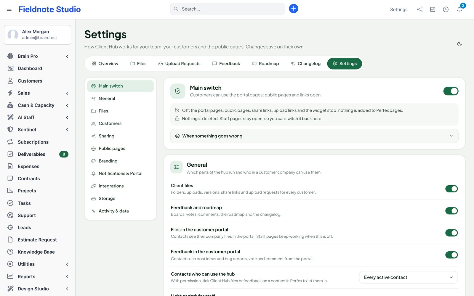 Client Hub settings