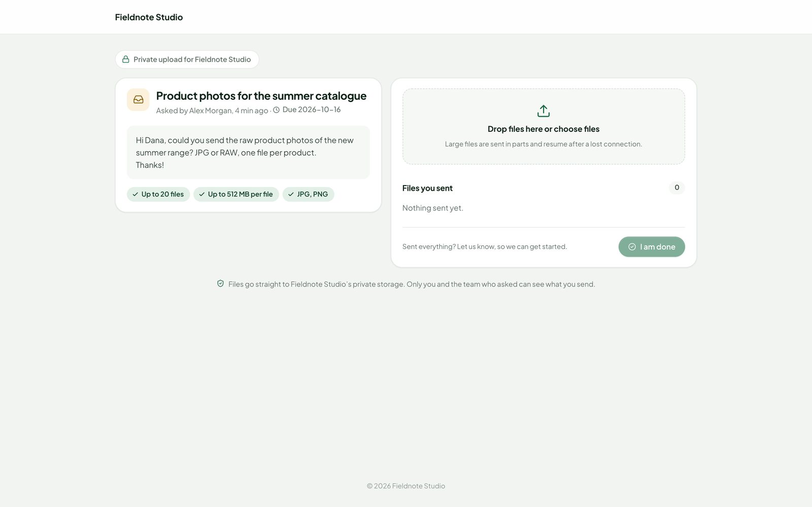 The upload page of a request